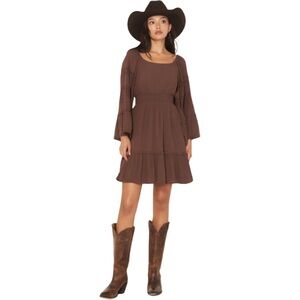 Boot Barn Shyanne Highlands Bell Sleeve Embroidered Brown Mini Dress Size Small